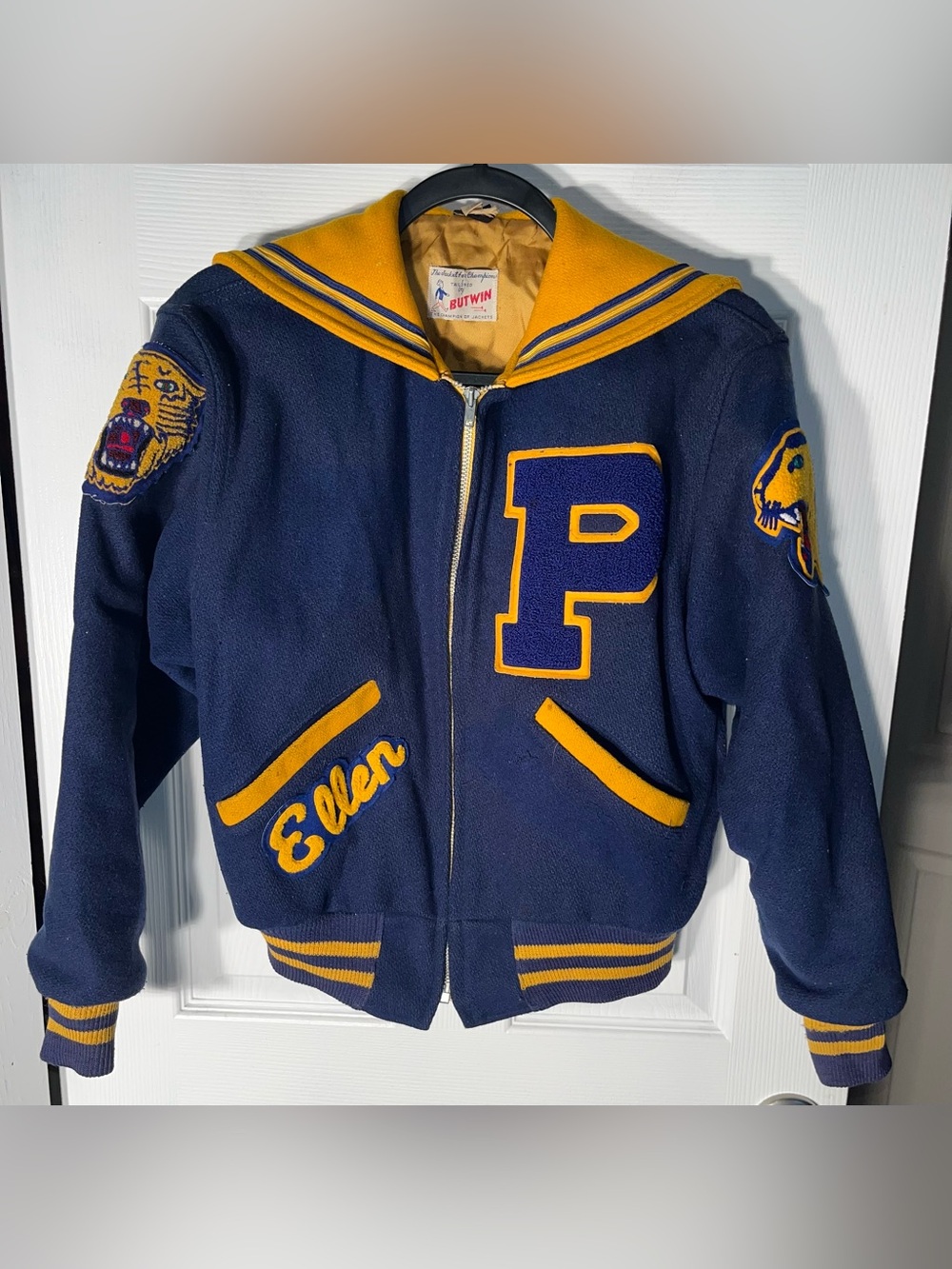 Vintage Letterman Jacket Varsity Panthers Women’s Small Butwin Brand Cheer Ellen - Picture 2 of 13